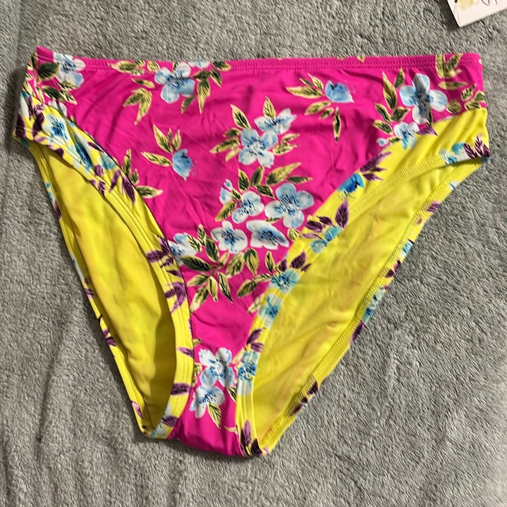 Sugar‎ Beach Bikini Swim Bottoms Floral Pink and Yellow Size XL